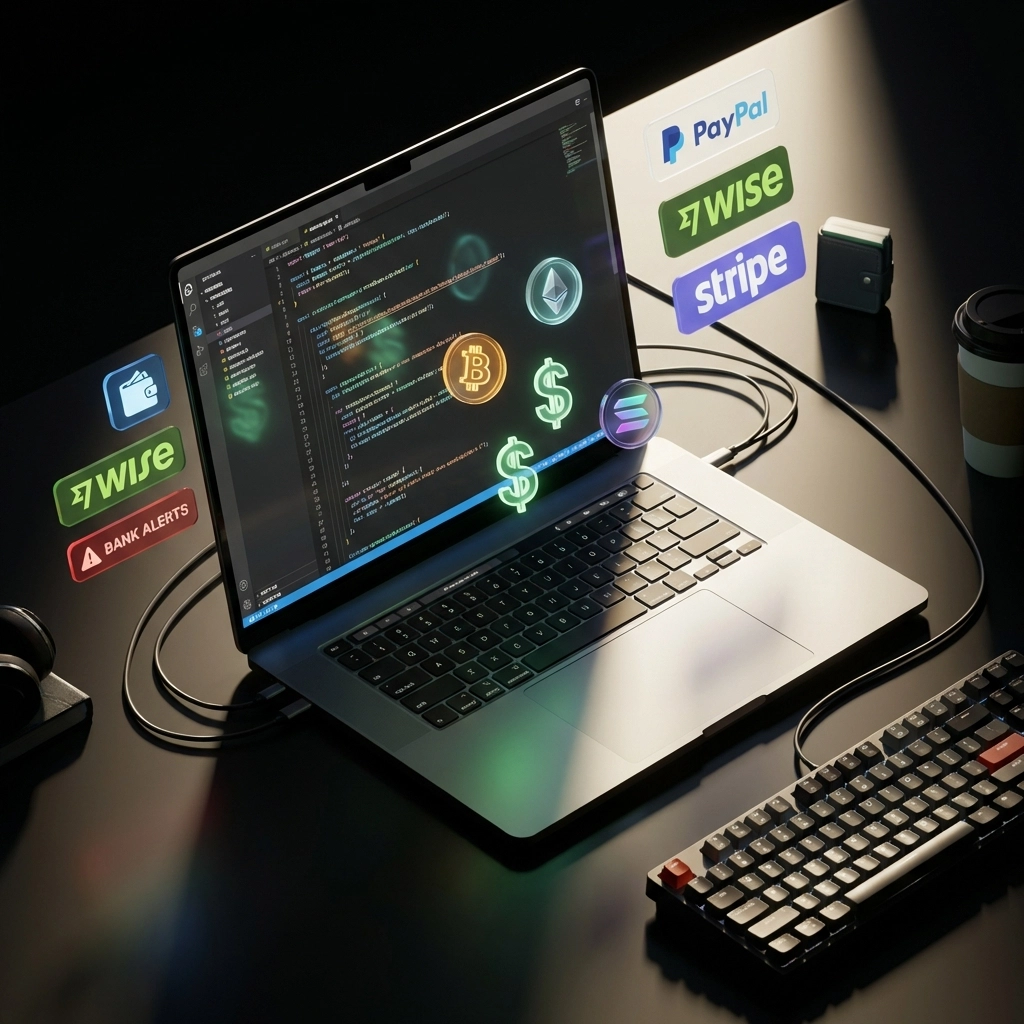 Laptop showing code and payment apps