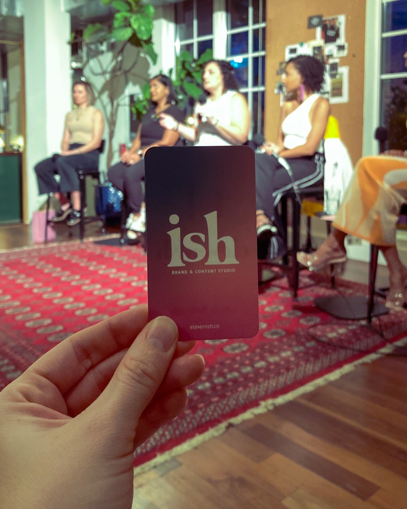 Elevenish brand studio card at a community event