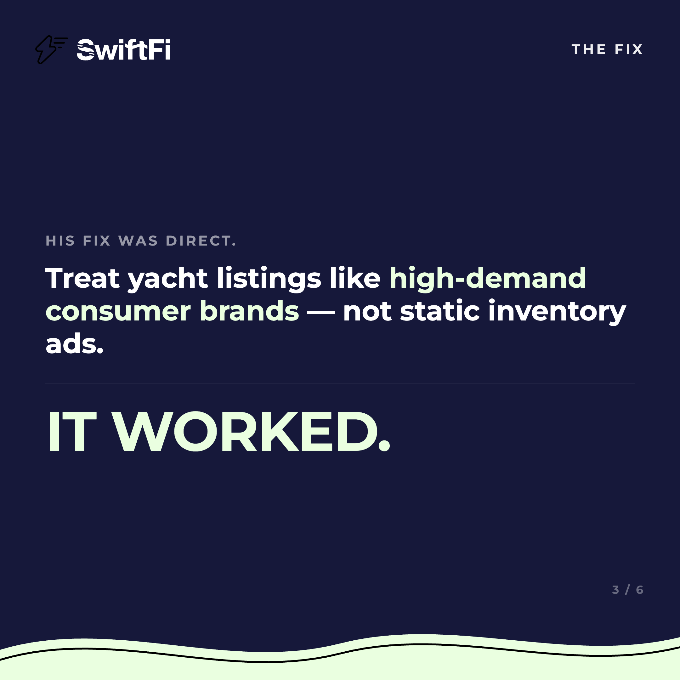 Creator Spotlight slide: treat yacht listings like high-demand consumer brands