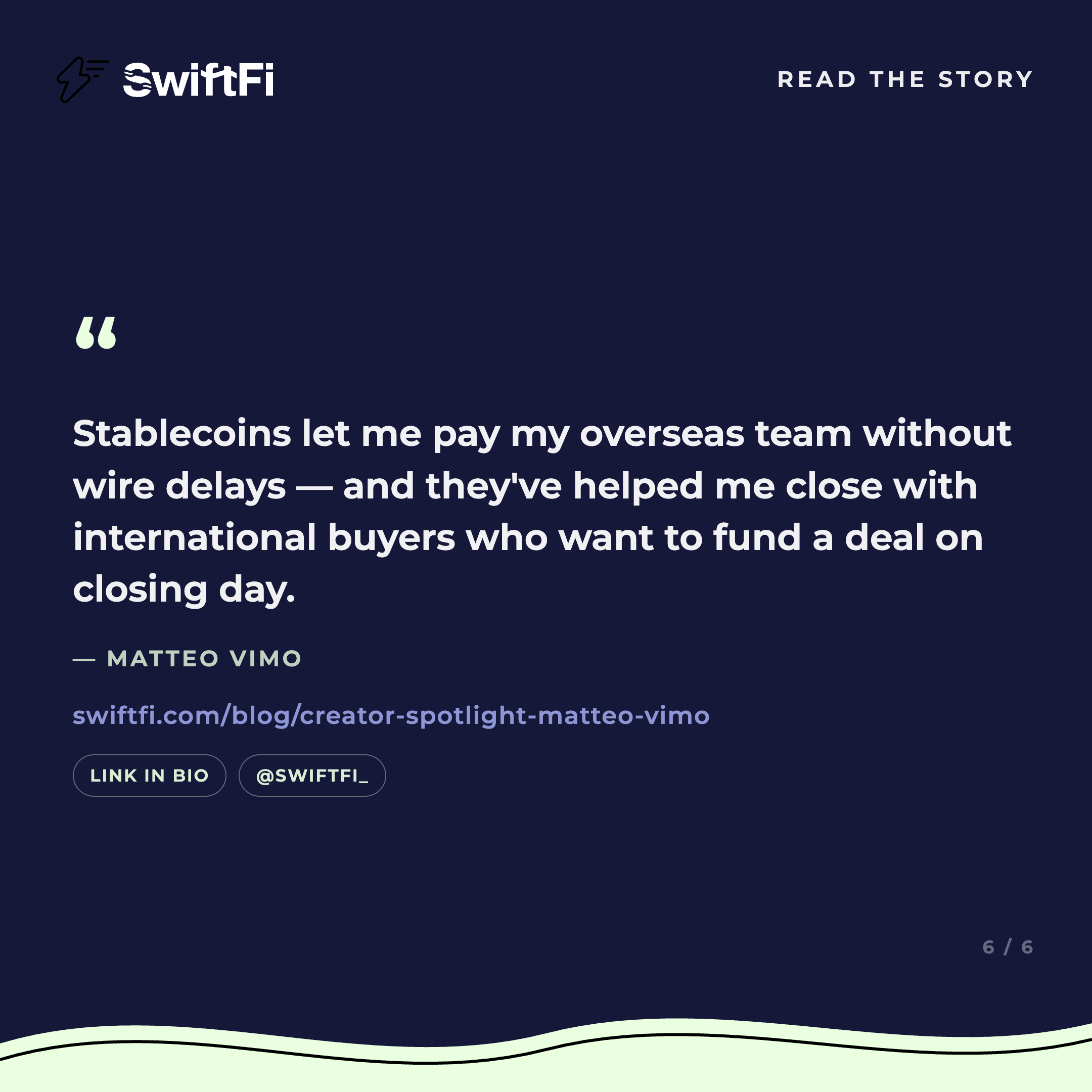 Creator Spotlight slide: Matteo Vimo quote and link to the full story